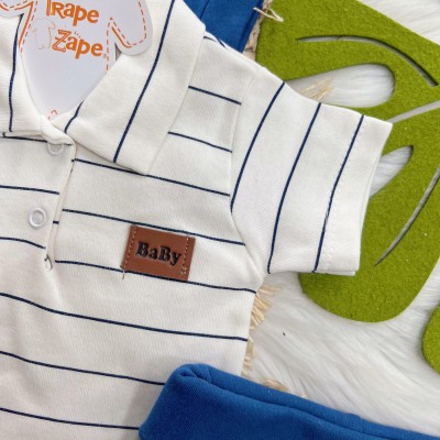 Conj. de Malha 3 peças - Carrinho e Pipas - Marinho e Off White